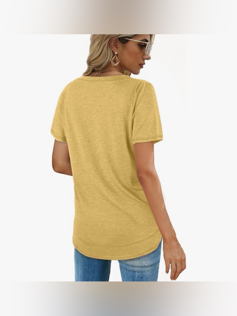 Women’s Short-Sleeve Tunic Top in Mustard Curved Hem•Size XL - Picture 2 of 5